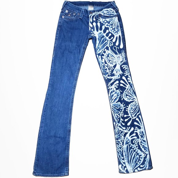 True Religion Denim - True Religion Y2K fairy princess light wash hand-painted low rise boot cut jeans